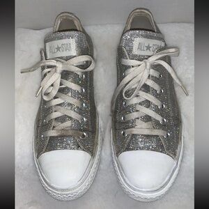Converse All-Star Chuck Taylor Low Top Sneakers Women Silver Glitter Shoes 10